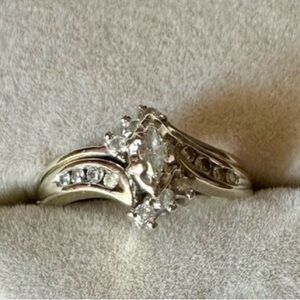 Marquise and Round 1.0 Carat Diamond 10K White Gold Bridal Ring Set